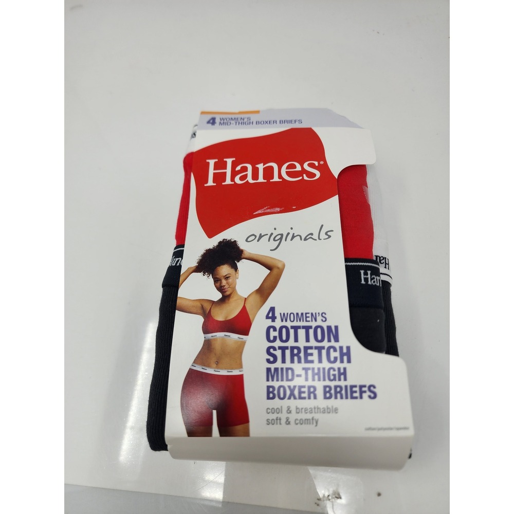 Hanes Womens Originals Mid-Thigh Boxer Briefs Multicolor Cotton Blend Size XL
